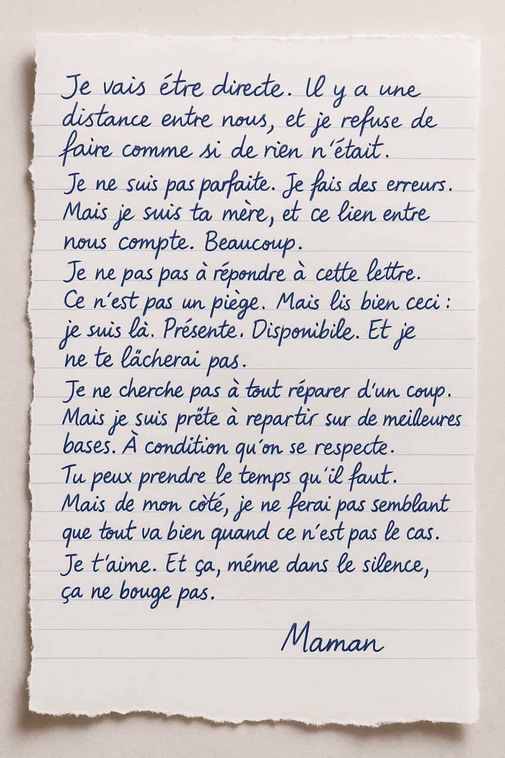 Lettre d'une mere ecrite envers son fils pour resourdre un conflit