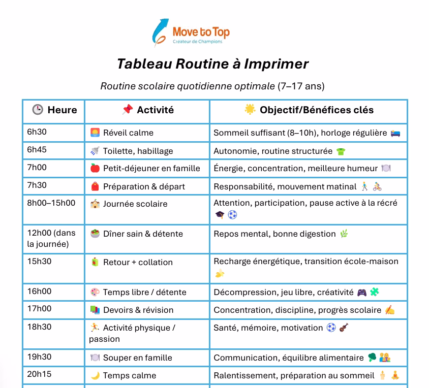 tableau routine scolaire a imprimer gratuitement pour la maison