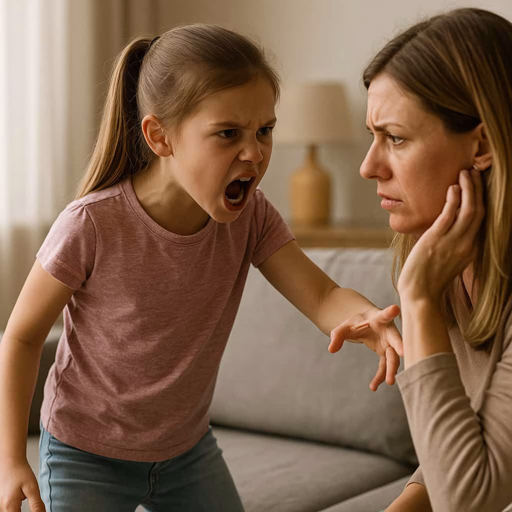 Petite filles qui se montre agressive avec sa mere