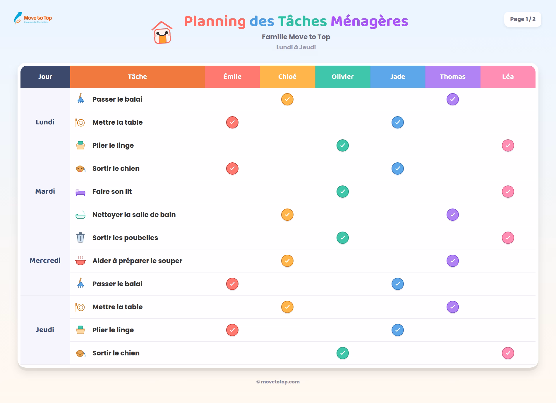 IMAGE tableau de planning de taches menageres pour la famille Move to Top