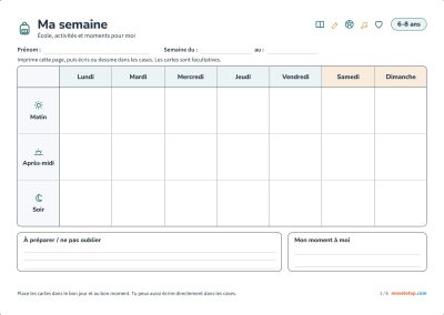 Planning Semaine Enfant | PDF à imprimer 6-12 ans