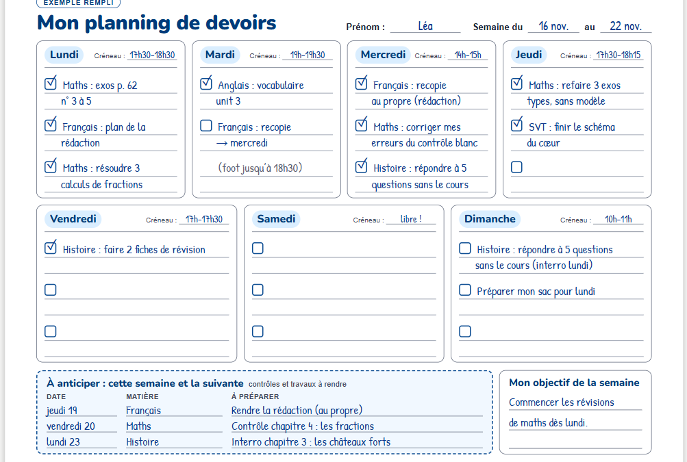 pictogramme planning devoirs college